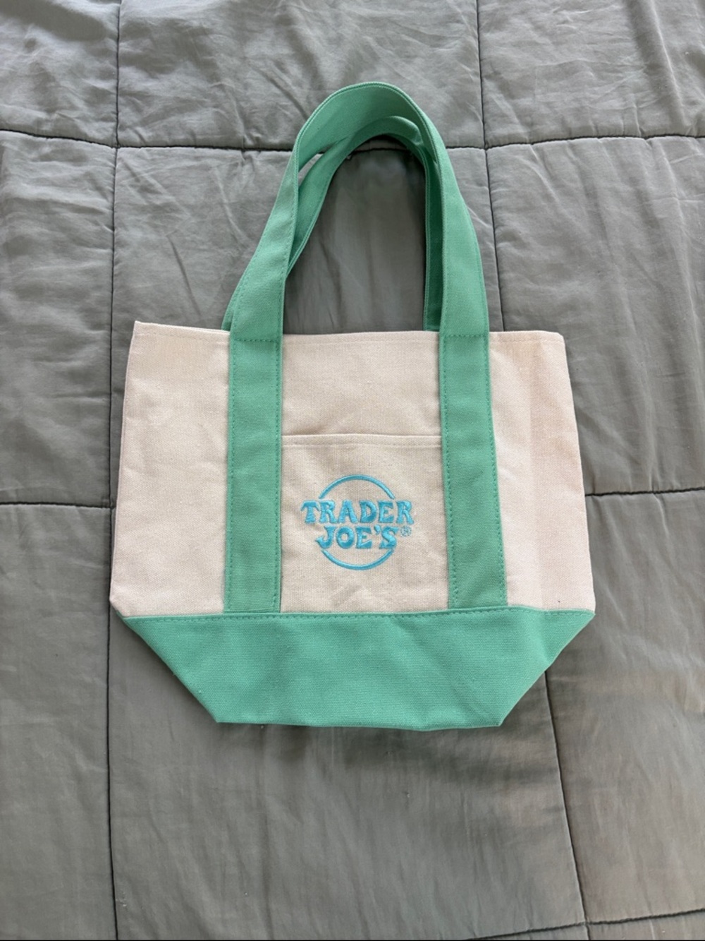 Trader Joe's Mint Green and Cream Canvas Tote